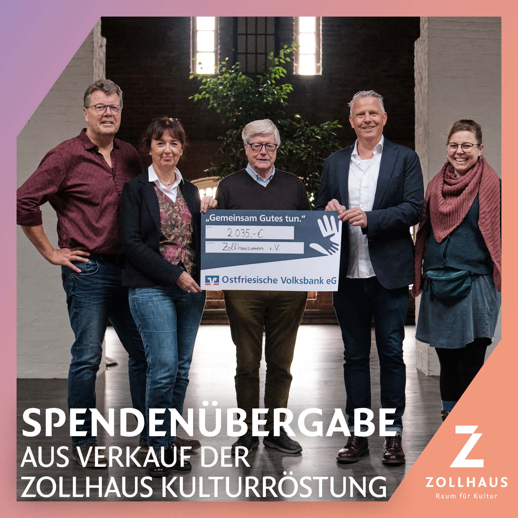 Spendenübergabe aus Verkauf der Zollhaus Kulturröstung