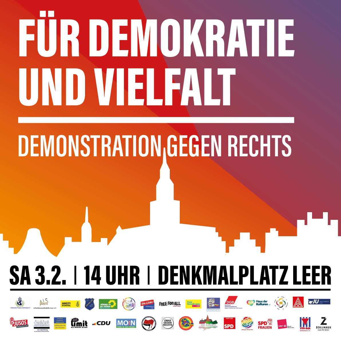KLARE KANTE FÜR DEMOKRATIE UND VIELFALT – am 03.02.24 ab 14 Uhr
